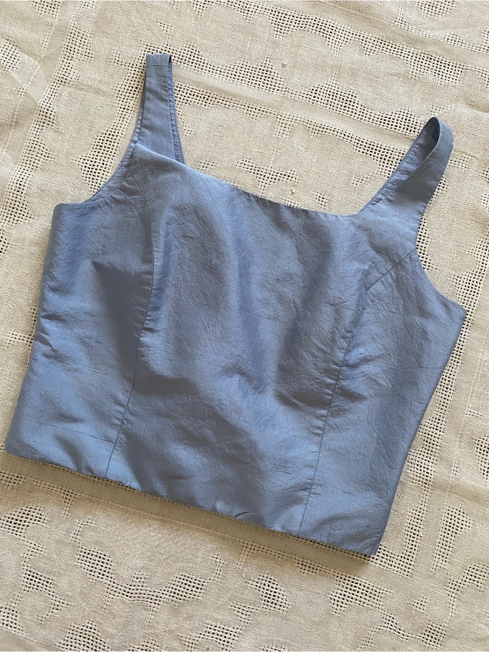 Vintage 90s Hugo Buscati 100% Silk Ice Blue Crop Tank Top | Size 4